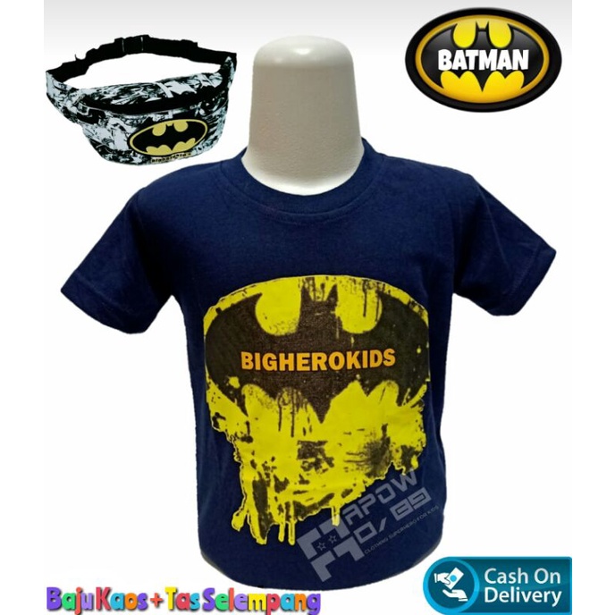 [COD] Paket hemat 2in1 t-shirt kaos anak laki laki dan tas selempang anak kaos oblong batman waistbag anak