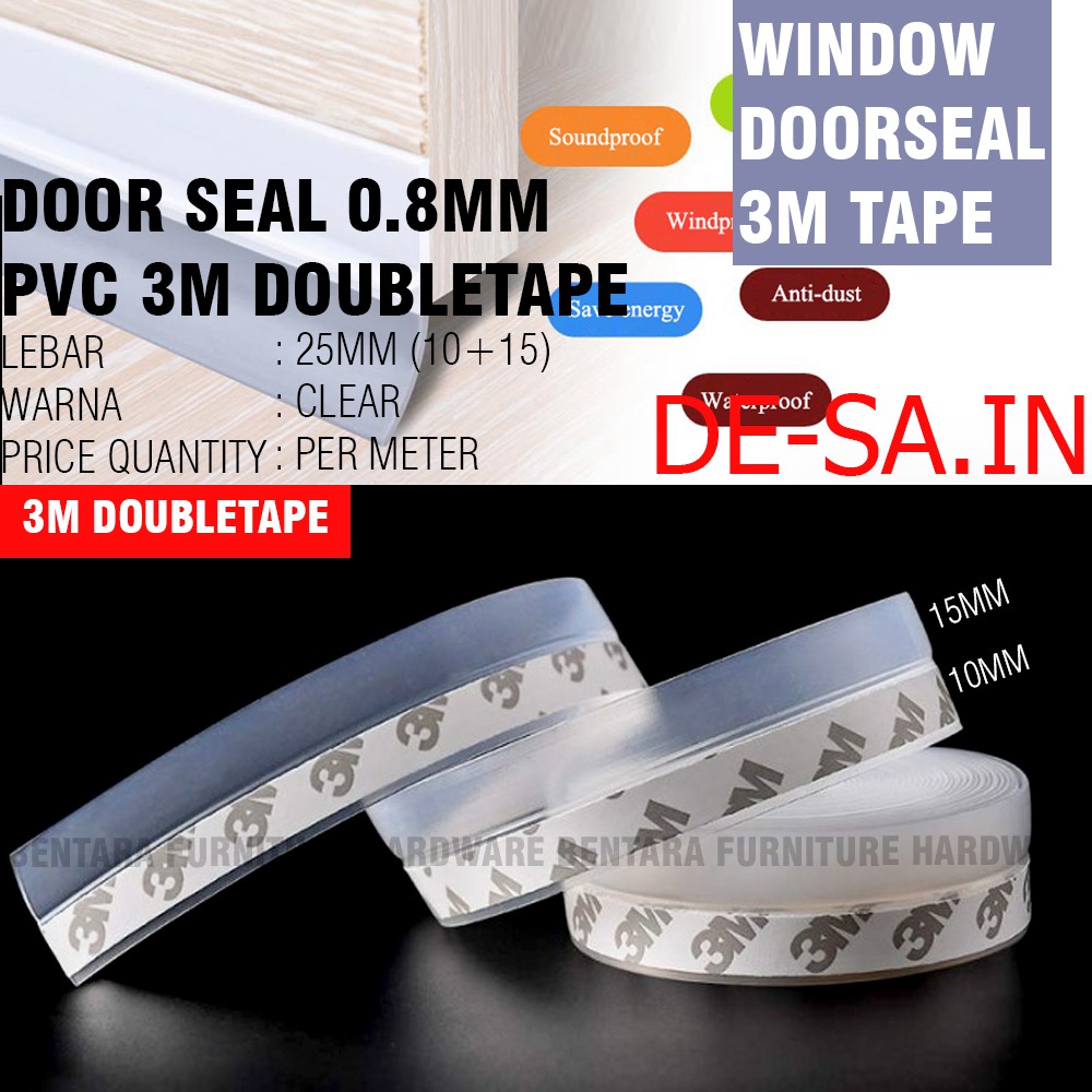 (Tebal 0.8MM) 25MM -35MM - 45MM Windor Door Seal Strip PVC (3M Double Tape) Doorseal Penutup Celah Bawah Pintu Jendela Anti Serangga Debu Sealer 2.5 CM - 3.5 CM  - 4.5 CM Bottom Door Seal Strip 25 mm 35 mm 45 mm