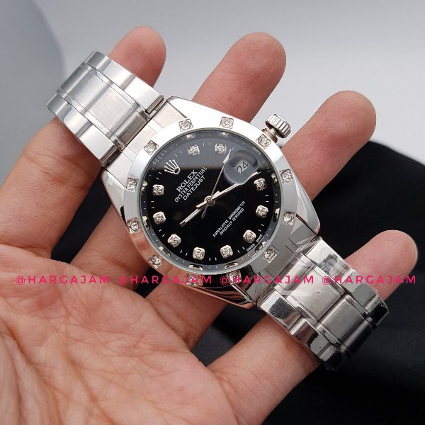 BARU Jam Automatic Rolex Datejust  Oyster Perpetual Rantai Silver Plat Black