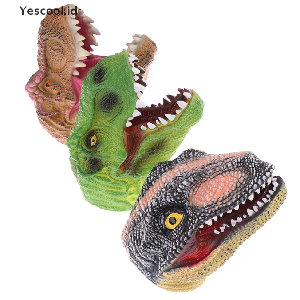 (Yescool) 1pc Mainan Boneka Puppet Tangan Bentuk Kepala Dinosaurus Bahan Karet Vinyl Lembut