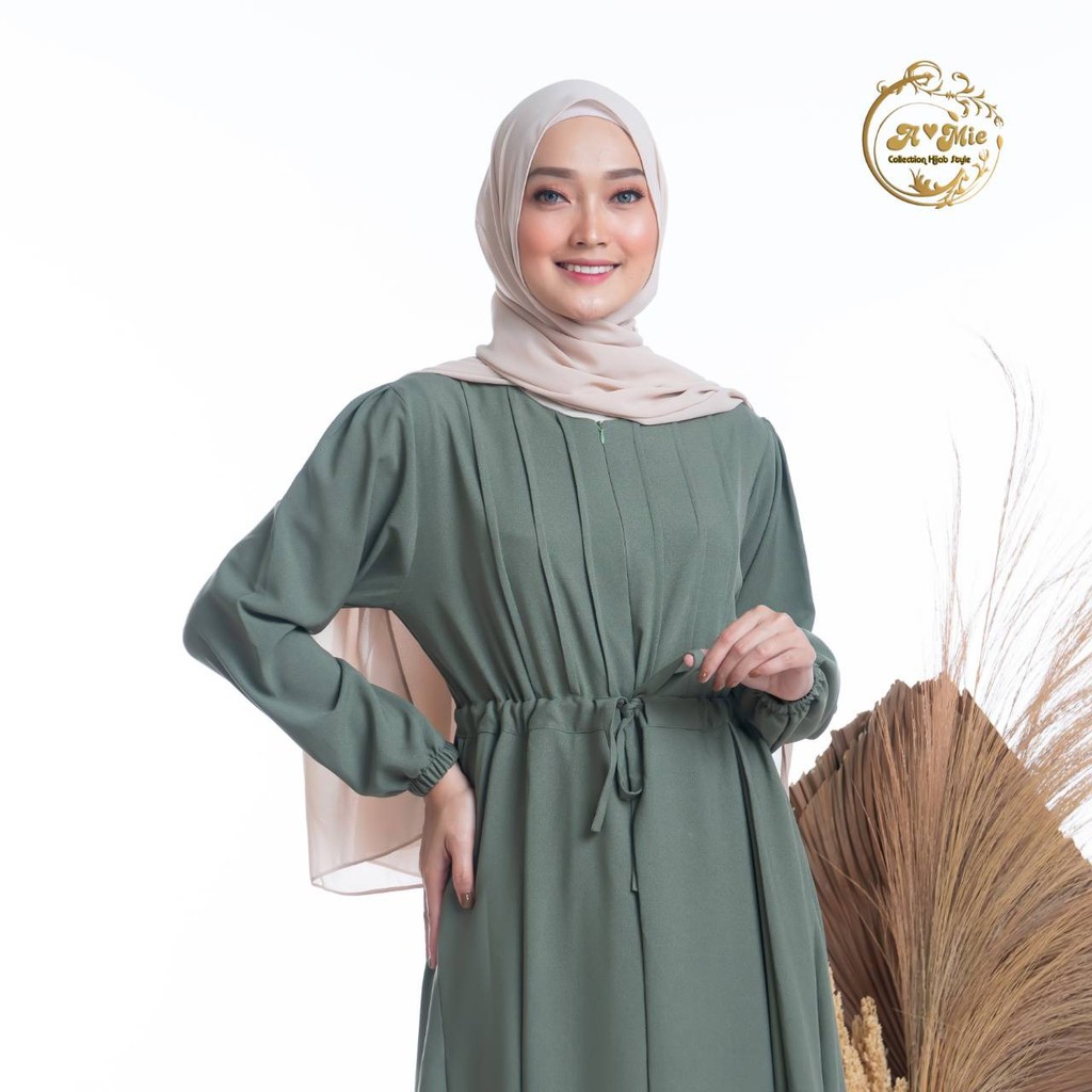 Melia Dress 2 OOTD Kondangan Daily Casual Hangout Korean Style Gamis Polos Jumbo Size S M L XL-Army
