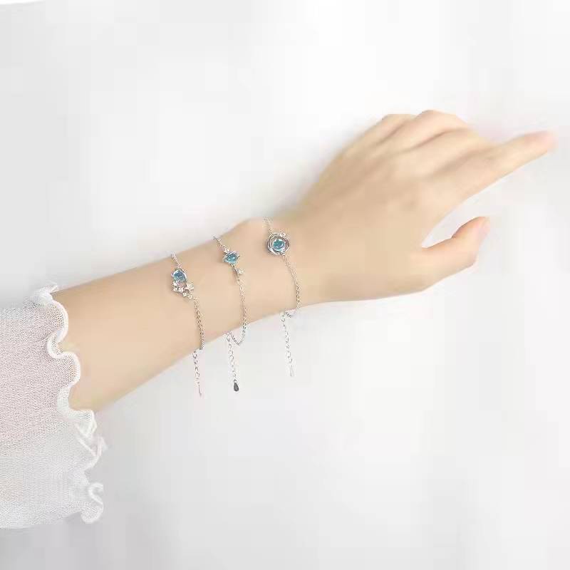 ✨D.G.C✨ ✅COD Gelang Wanita Fashion Biru Crystal Planet Sapphire Clavicle Pendant Gelang Korea Murah L09-106