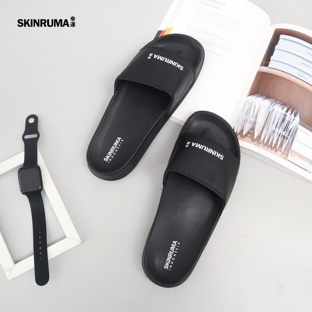 Sendal Selop Casual Pria SKINRUMA Skin Middle Hitam Polos / Sendal Slide Pria / Sendal Slip On Pria