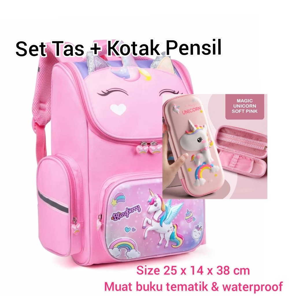 Tas Sekolah Anak Perempuan TK SD Bahan PREMIUM WATERPROOF TAS ORIGINAL Tas Blingberry Original Tas Blingberry Unicorn Timbul Lucu Ransel Anak