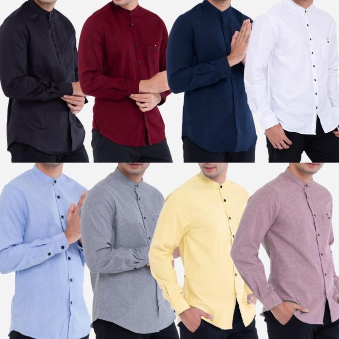 Kemeja Pria Lengan Panjang Kerah Shanghai / Kerah Koko Slimfit Murah