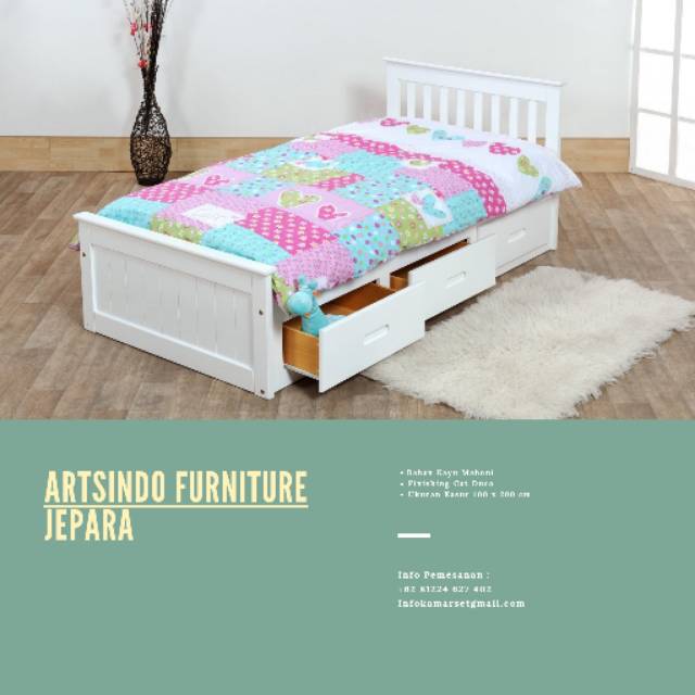Tempat Tidur Anak Kasur Single 3 Laci Model Simple Minimalis