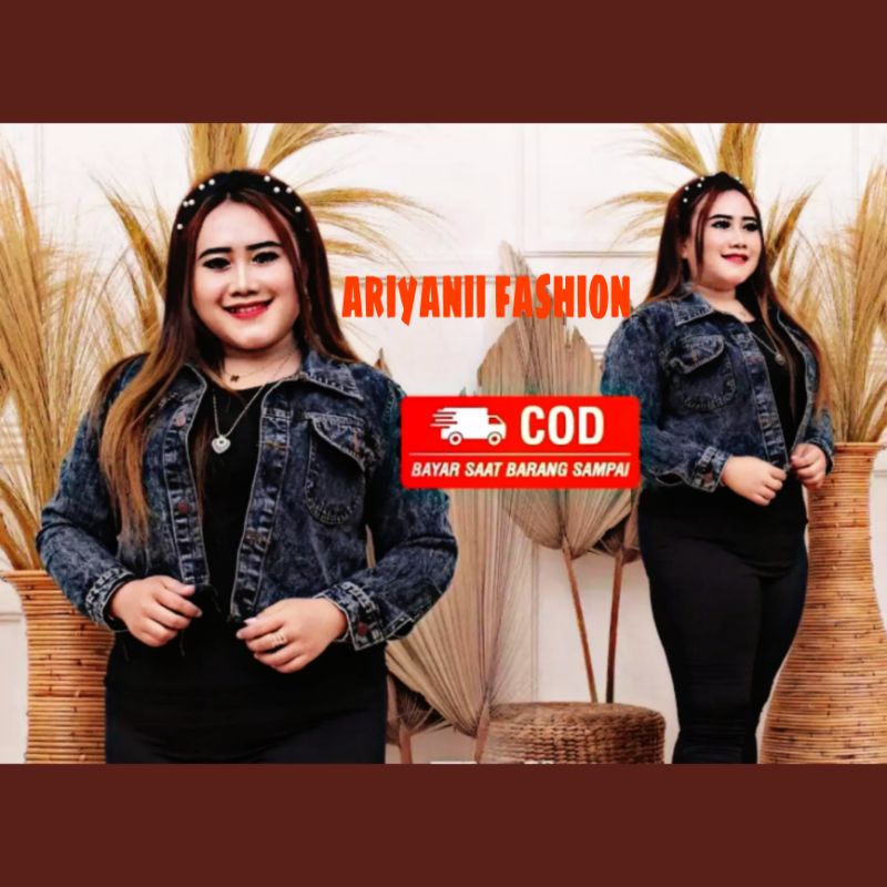 ARN - JAKET JEANS CROP WANITA JUMBO XL - XXL RAWIS MURAH DENIM KEKINIAN ORIGINAL SNOW WASHED Korean Style