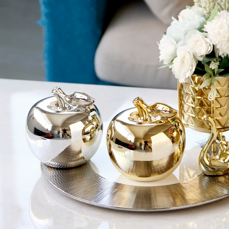 Gold Ornament Pajangan Apel Keramik Gold / Hiasan Buah Apel Bahan Keramik / Hiasan Meja / Hiasan Lem