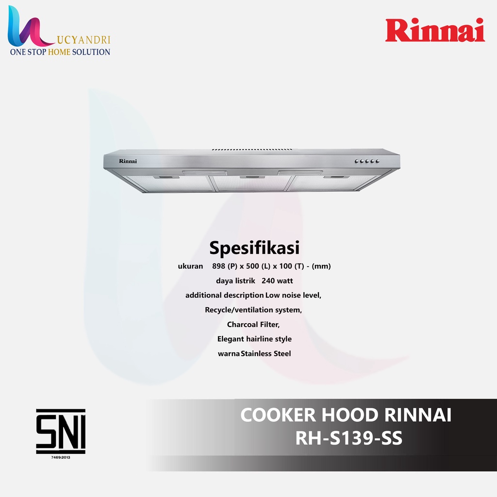 Penghisap Asap Kompor Dapur Cooker Hood Rinnai RH S 139 SS / RH S139