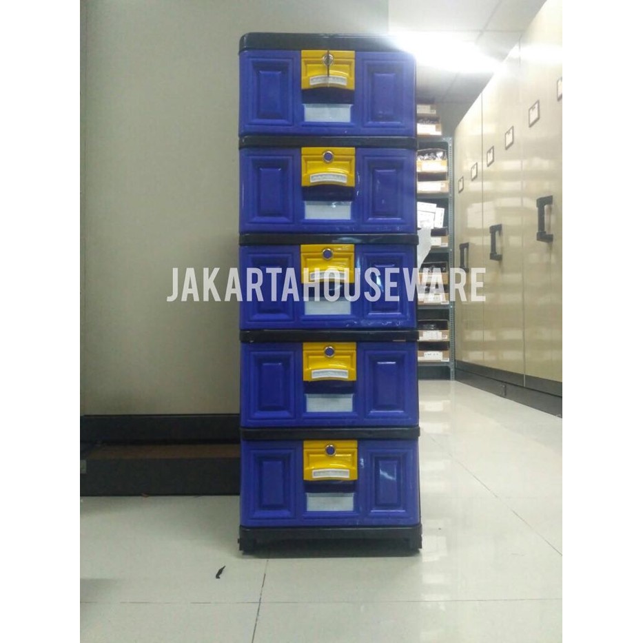 JUAL MURAH Lemari Plastik/ Rak Plastik Laci Plastik Napolly susun 5 Ada Kunci