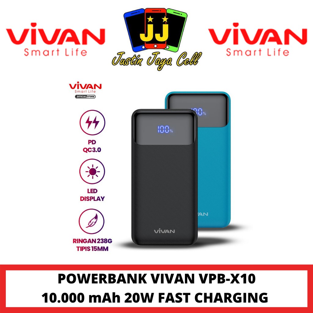 Vivan Powerbank 10000 mAh VPB X10 20W Two Way Quick Charge