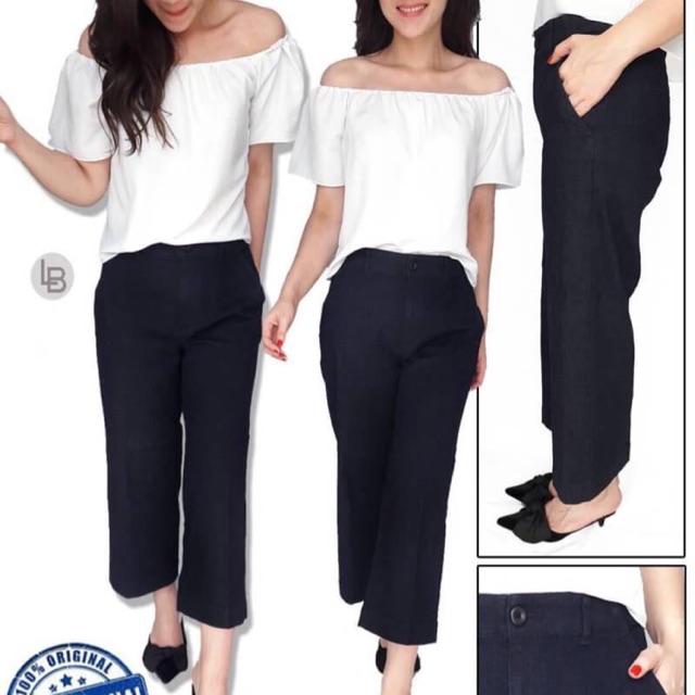 Loft Dark Denim Wide Bottom Cullotes Jeans