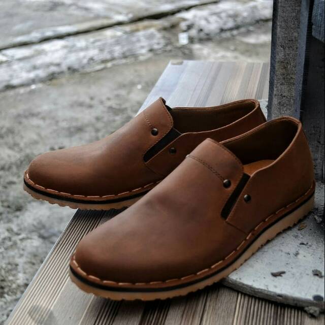 SEPATU KULIT PRIA KASUAL KERJA SLIP ON ORIGINAL PIEDE MONKEY BROWN CRAZY HOURSE LEATHER