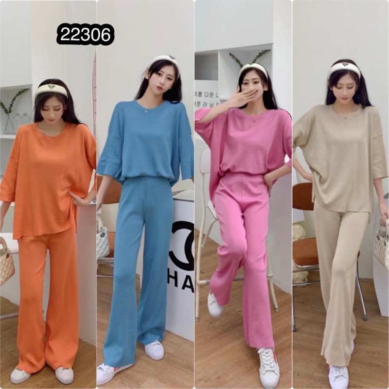 Youngmoodis setcel Dayana setelan blouse dan celana rajut import