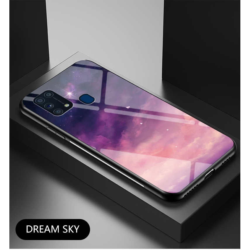 Samsung Galaxy M31 Case Sky Star Starry Colorful Soft Silicone Frame Tempered Glass Back Phone Cover BY