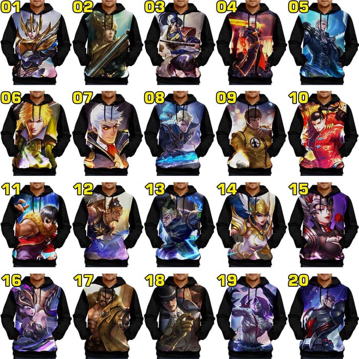hoodie mobile legend semua hero silakan custom kualitas import murah dijamin bikin KEREN MAKSIMAL 