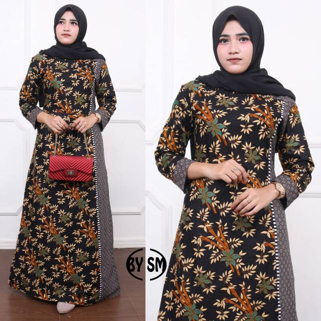 Gamis katun halus murah daun bambu Baju longdress wanita ibu ibu cewek remaja muslim muslimah kerja pesta party kondangan elegan modis fashion trendy cantik terbaru kekinian