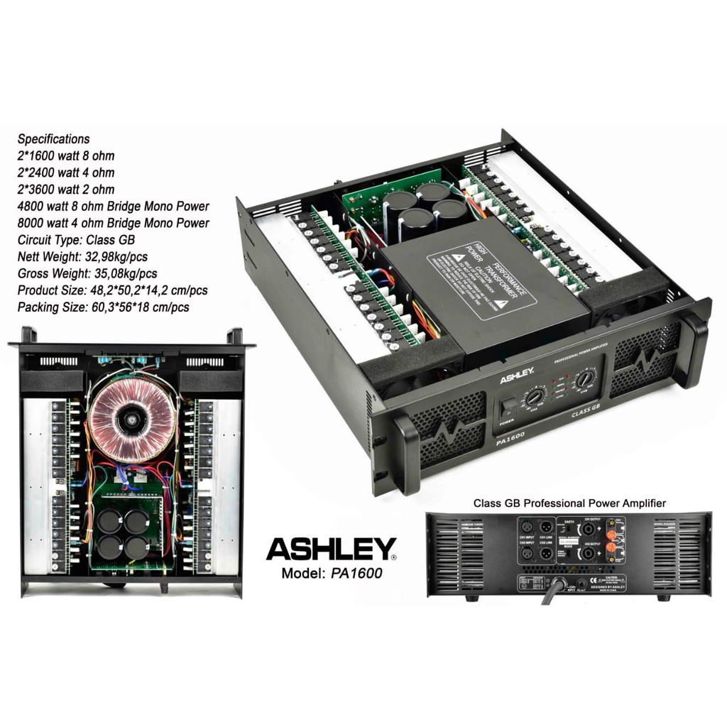 Power Amplifier ASHLEY PA1600/PA 1600 Class GB ORIGINAL