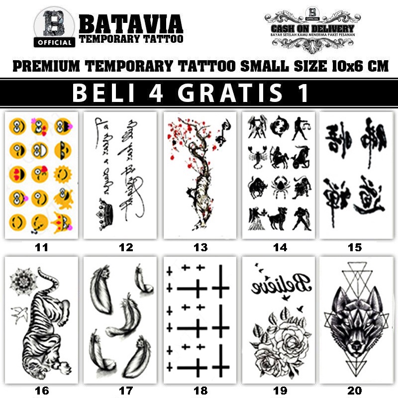 C.O.D ( BELI 4 GRATIS 1 ) BTT-Small1/tattoo Temporary ukuran 10x6cm / tato temporer / tato / tattoo-1