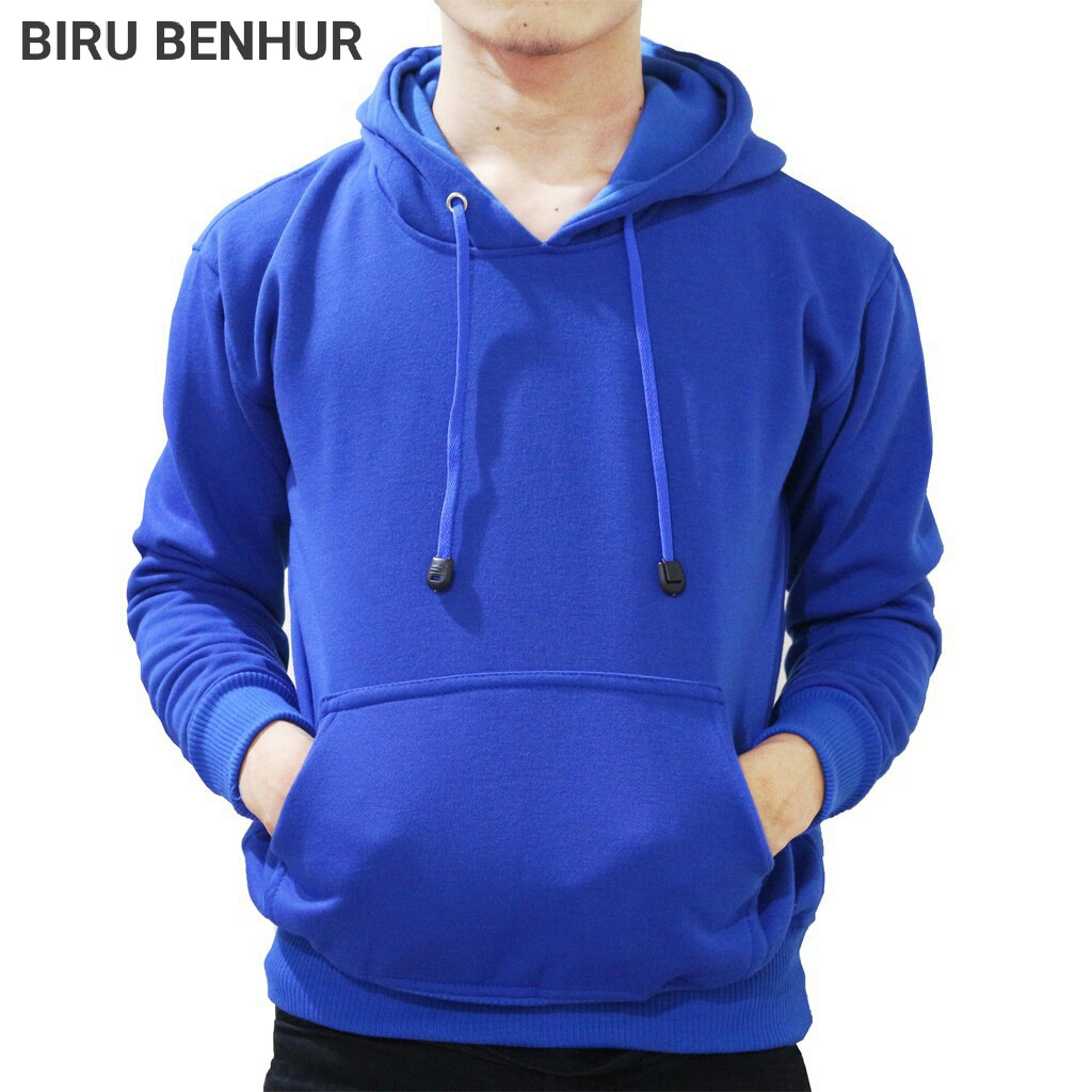 jaket polos jumper hoodie M,L,XL,XXL hitam pria wanita wame store-BIRU BENHUR
