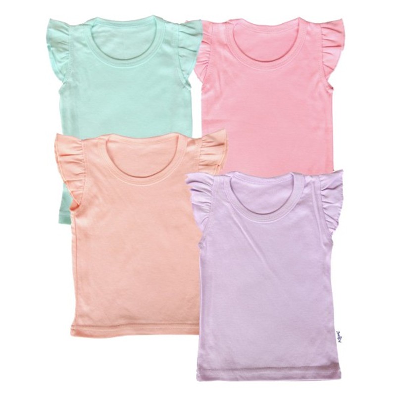 Kazel Tshirt Ruffle Warna Girl 4pcs Kaos Bayi Perempuan