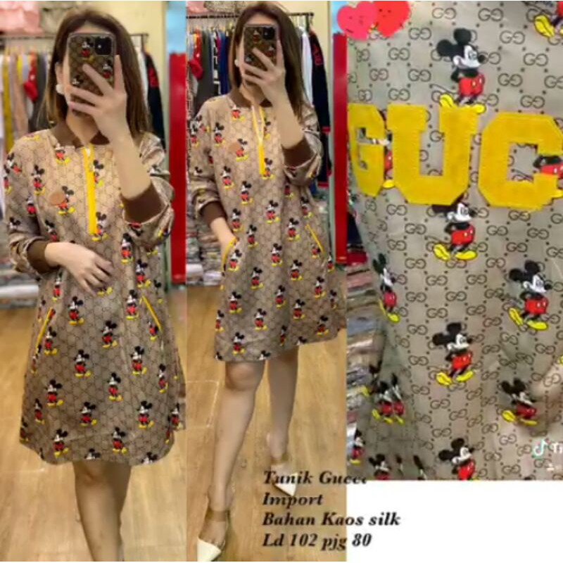 Tunik GUCCI Import Bahan Kaos Silk All Size