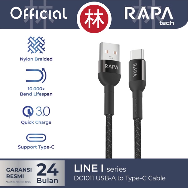 RAPAtech DC1011 - LINE I - USB-A to USB-C Cable Type-C 3A QC 3.0 100cm