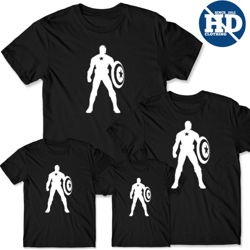 kaos superhero motif captain america baju pria dewasa dan anak couple keluarga
