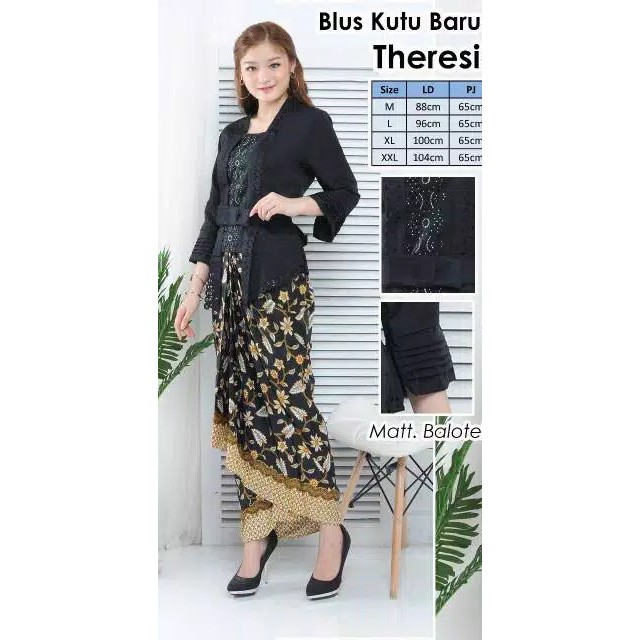 Atasan Kebaya Kutu Baru Amora Lengan 3/4 Katun  Motif Laser Kombinasi Mote