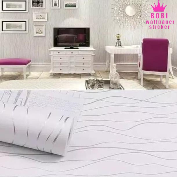 Wallpaper Sticker Garis Gelombang Silver 5184-2 / Wallpaper New Uk. 9mx45cm BOBI