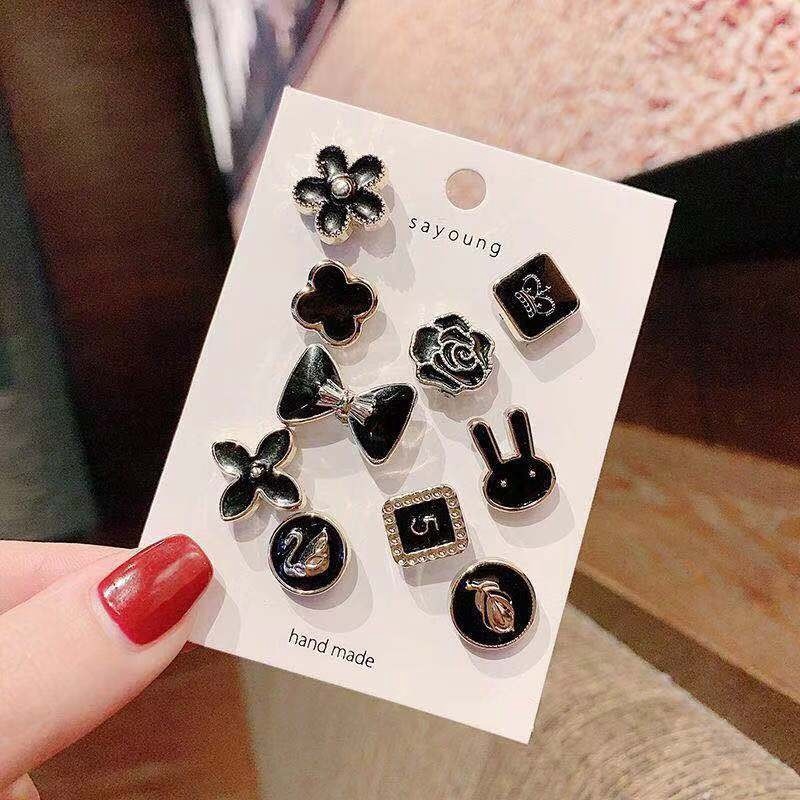 YEEZII Set Bros Pin Korsase Mini Desain Bunga Buah Aksen Mutiara Gaya Korea Untuk Aksesoris Wanita