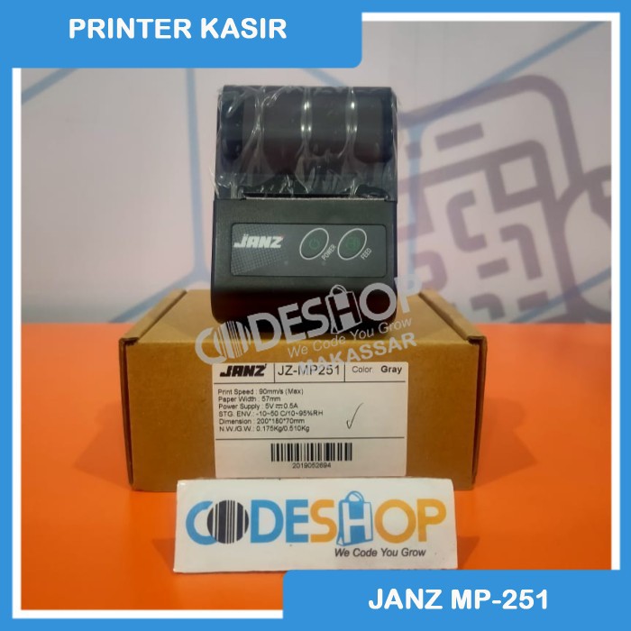 Mini Mobile Printer Thermal Bluetooth 58mm Janz JZ MP-251 RPP02 MOKA