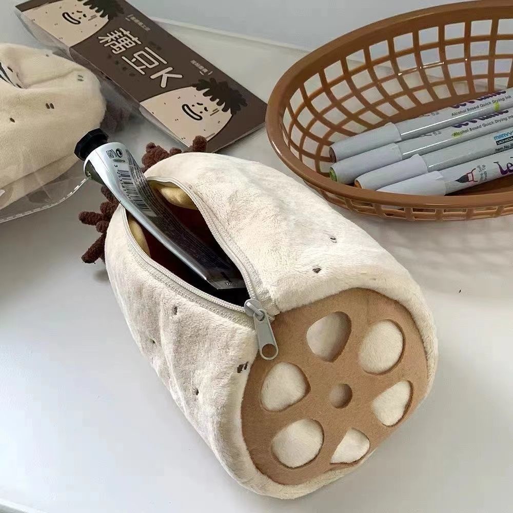 Sera Xiaohongshu dengan Yang Sama Asli Kacang Akar Teratai K Kotak Pensil Lucu Mewah Tempat Pensil Kentang Aneh Tas Penyimpanan Akar Teratai Boneka Hadiah