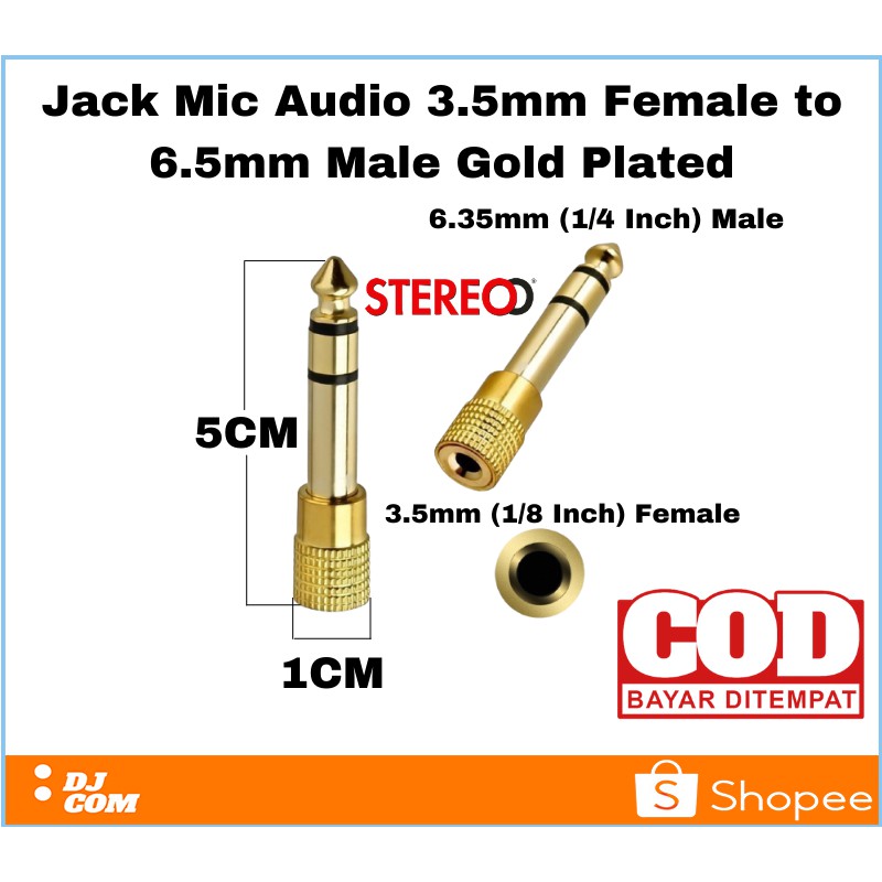 Converter Jack Mic Audio 3.5mm Female to 6.5mm Male Gold Plated Stereo