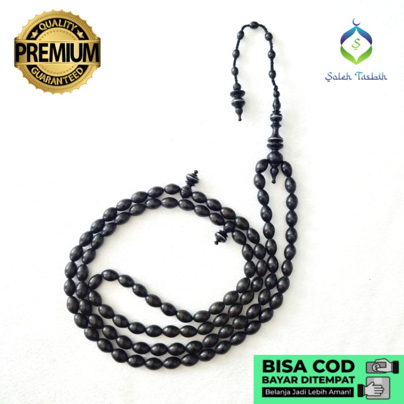 Tasbih Kayu Galih Kelor Hitam Motif Oval, Size 10mm x 14mm Asli_COD