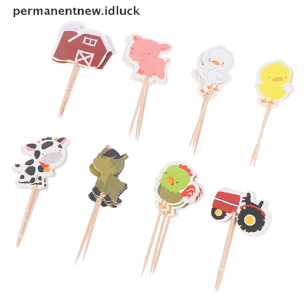 24pcs / Pak Topper Cupcake Desain Kartun Hewan Peternakan Untuk Pesta Anak