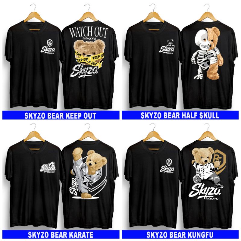 T-shirt Baju Kaos Distro Oblong Skyzo Bear Kerp Out Skyzo Bear Half Skull Skyzo Bear Karate Skyzo Be