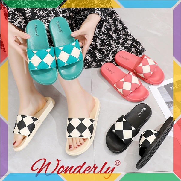 188 Sandal Selop Dadu Wanita Wonderly Sendal Slop Cewek Ketupat Karet Slippers Jelly Import Tawana