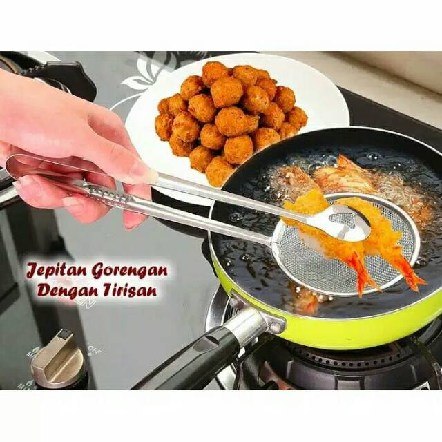 Jepitan tirisan gorengan 2in1 (Peralatan alat masak dapur stainless)