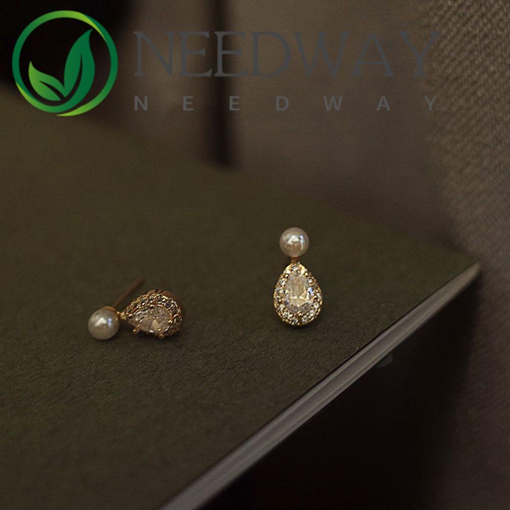 Anting Stud Hias Mutiara Bahan Zirkon Gaya Korea Untuk Wanita