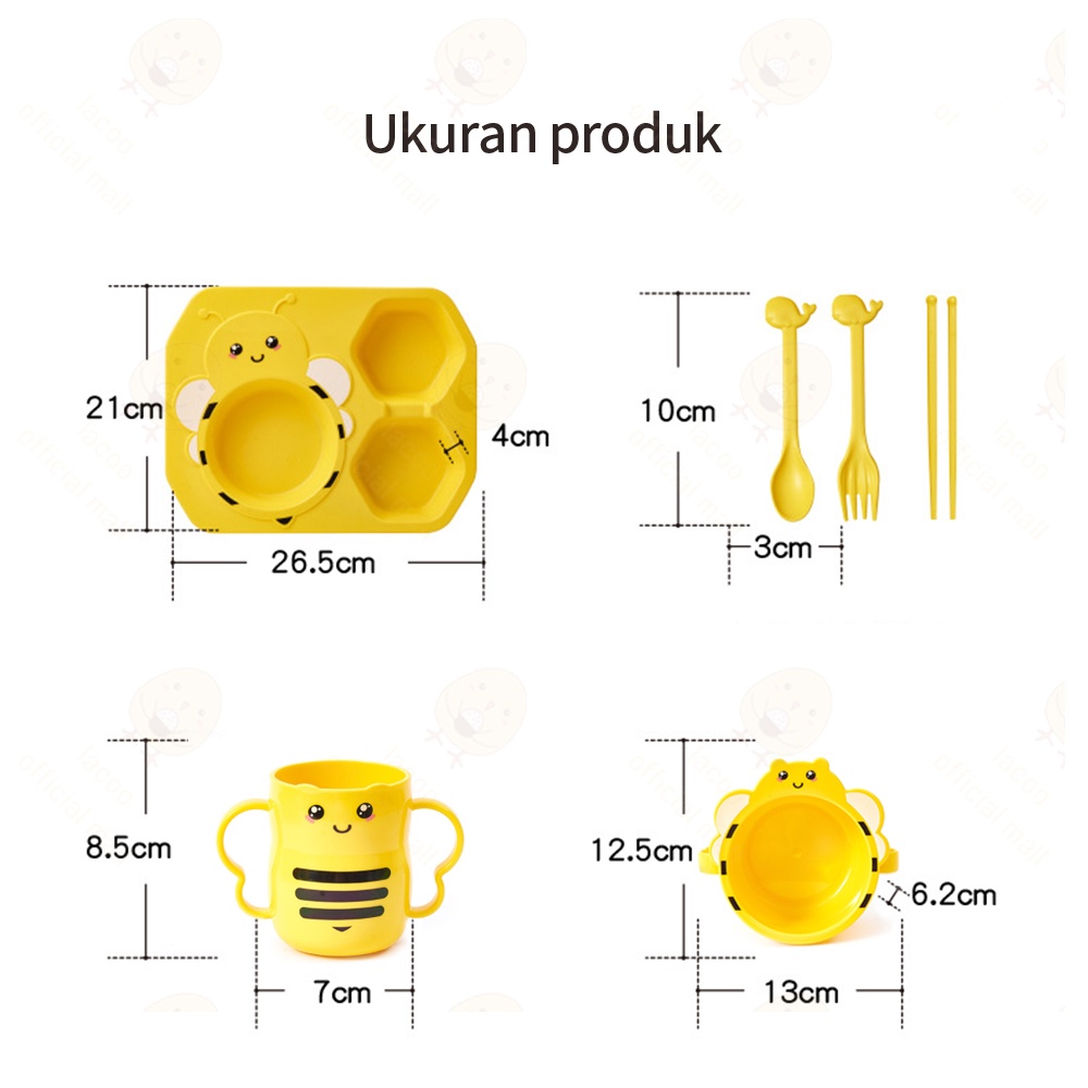 Lacoo Tempat alat piring makan bayi anak BPA free Peralatan makan bayi motif lebah lucu