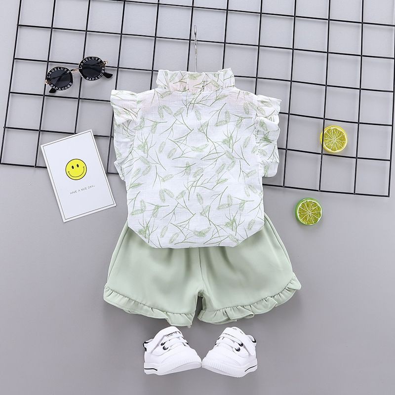 Setelan Anak Perempuan kemeja+celana pendek Set Anak Cewek keren style new arrival import-5