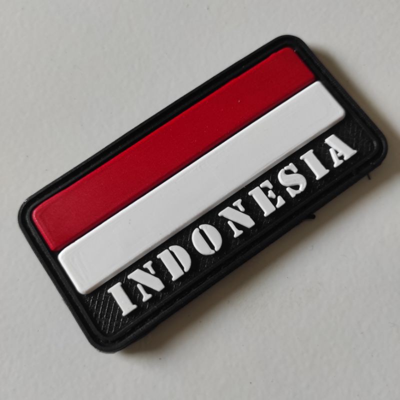 PATCH RUBBER LOGO BENDERA MERAH PUTIH BESAR 10X5 TULISAN INDONESIA PUTIH/TEMPELAN EMBLEM KARET VLCRO