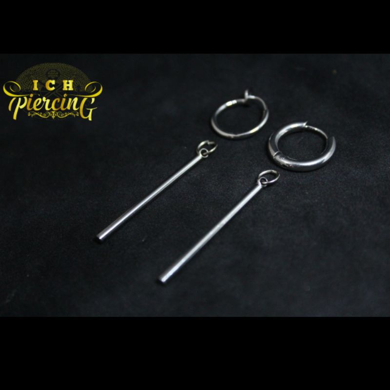 anting hoop batang simple ala Korea stainless steel