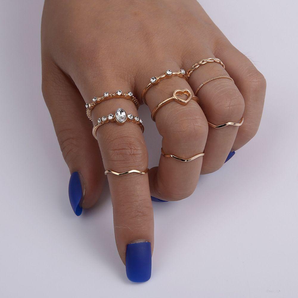 Mxbeauty Set Cincin Minimalis Geometris Hollow Minimalis Ekor Cincin Untuk Wanita Finger Rings