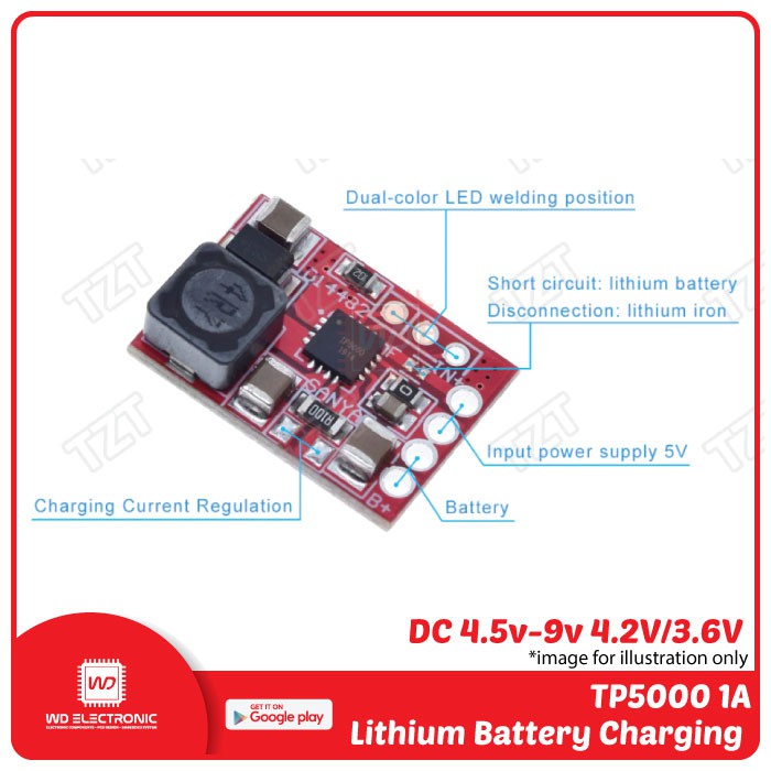 TP5000 DC 4.5V-9V 4.2V 3.6V 1A Lithium Battery Charger module