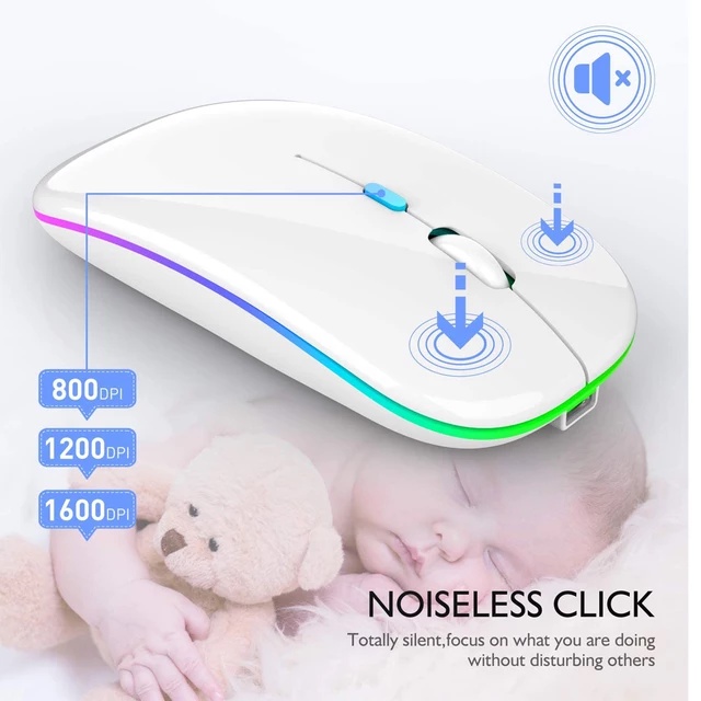 Mouse wireless 02.4G Silent Wireless Mouse Rechargeable 1200 DPI RGB LED Backlit Isi Ulang Mouse silent lampu RGB efek Mos mous wireles mos werles