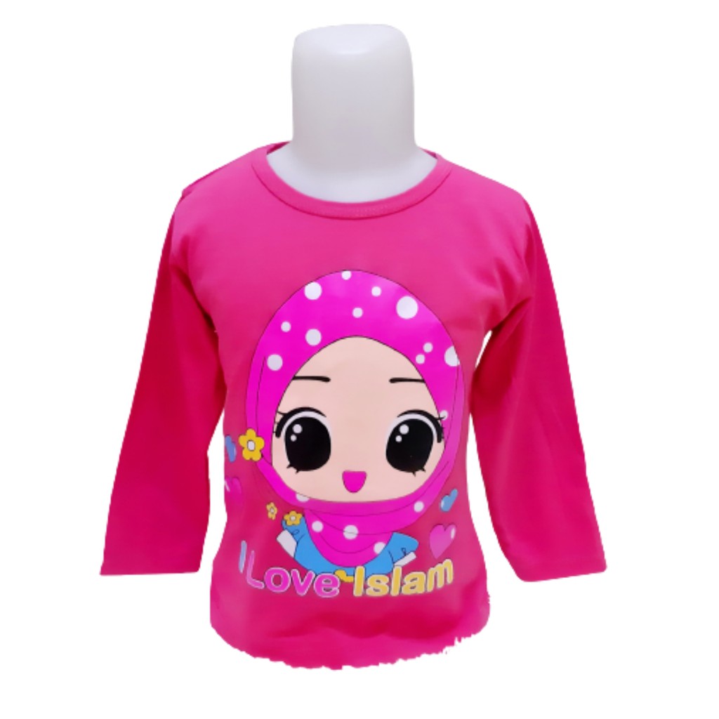 kaos lengan panjang anak perempuan muslimah umur 1-12tahun 012