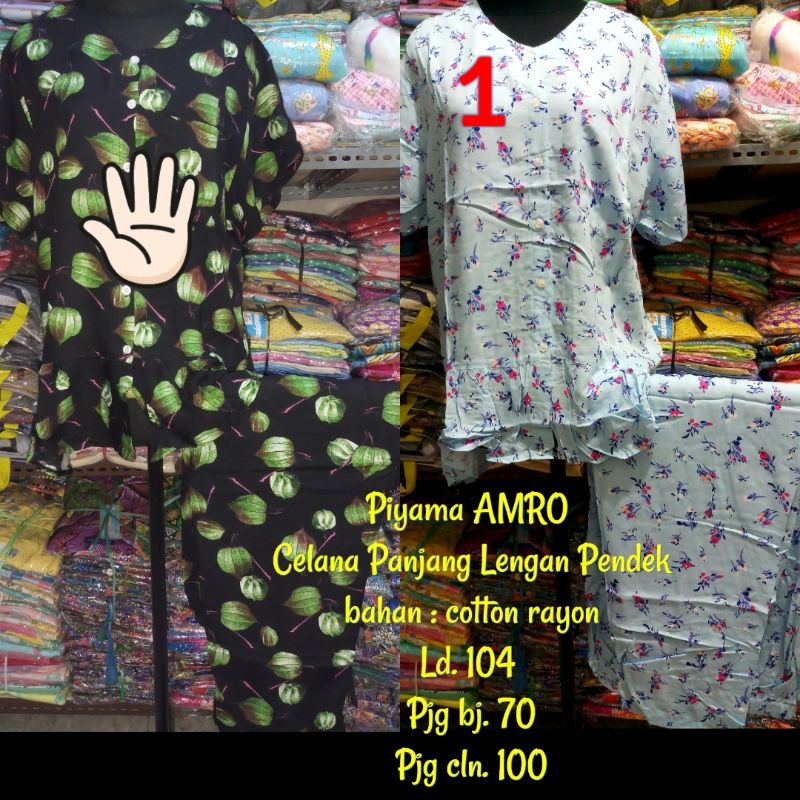 Piyama Amro Rayon Celana Panjang Lengan Pendek