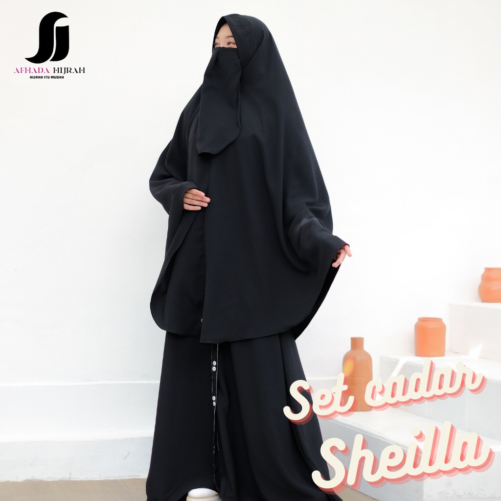 Afhadahijrah - Gamis set cadar Sheilla hitam baju set hijab instan jumbo free niqab terbaru